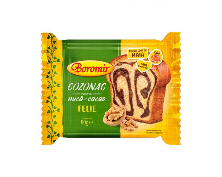 BOROMIR COZONAC CREMA NUCA-CACAO FELIE 80G/12