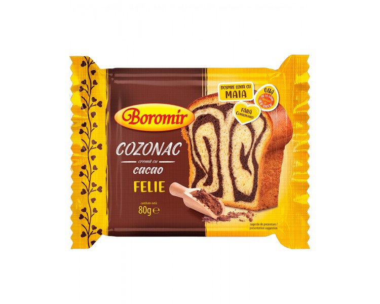 BOROMIR COZONAC CREMA CACAO FELIE 80G/12