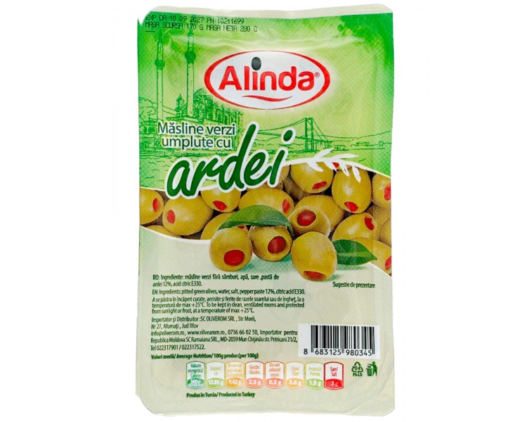 OLIVEROM ALINDA ACEITUNAS VERDES CON PIMIENTO 170G