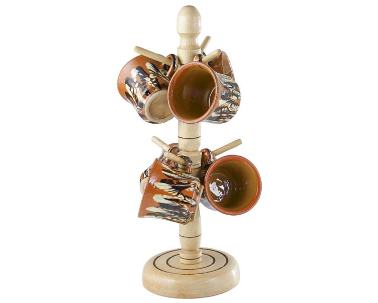 ART JUEGO 6 TAZAS MARRÓN CAFÉ SOPORTE MADERA